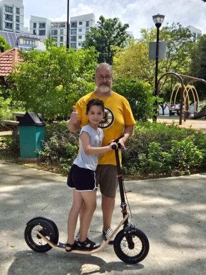 matt and his daughter with boardy