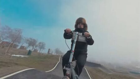 the pump track with boardy scooter