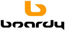 Actual Boardy Logo boardy logo in orange and black on white background.